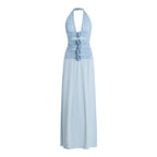 Deep V-Neck Backless 3d Floral Maxi Dress