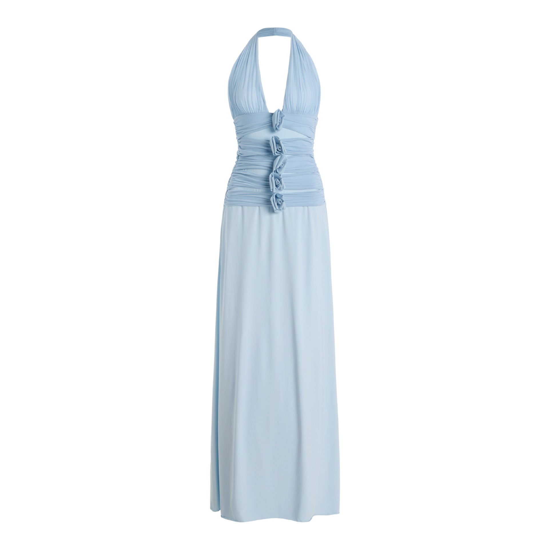 Deep V-Neck Backless 3d Floral Maxi Dress