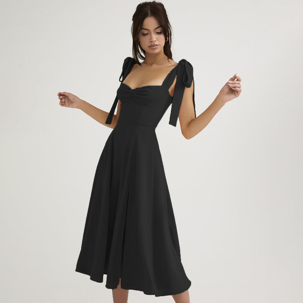 Bow-Tie Backless Halter Dress