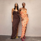 Chiffon Floral Maxi Dress With Ruffled Trim