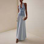 Deep V-Neck Backless 3d Floral Maxi Dress