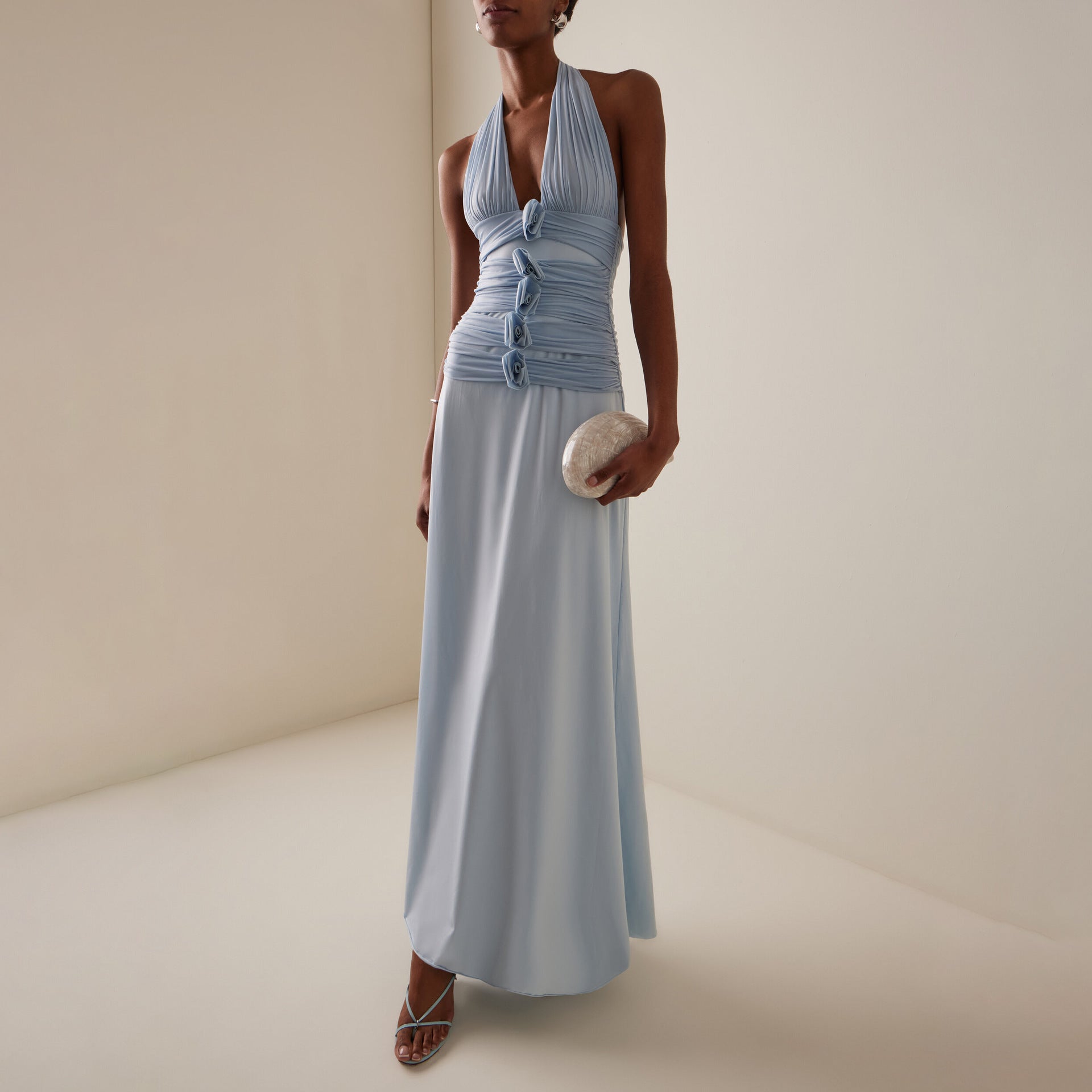 Deep V-Neck Backless 3d Floral Maxi Dress