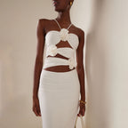 Floral Cutout Halter Neck Dress