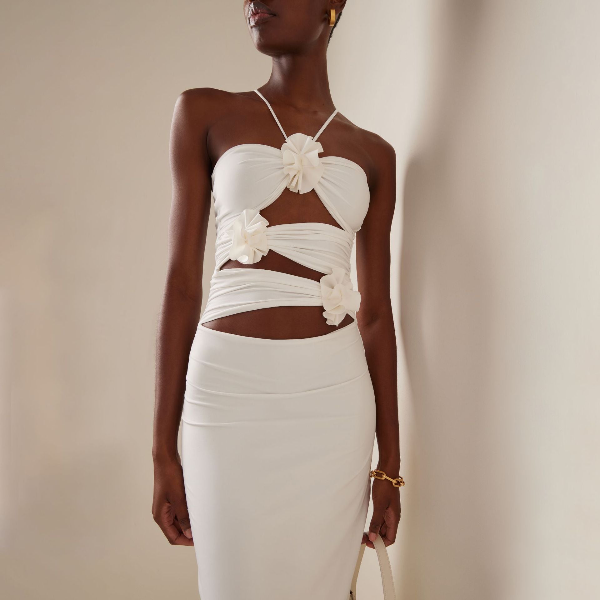 Floral Cutout Halter Neck Dress