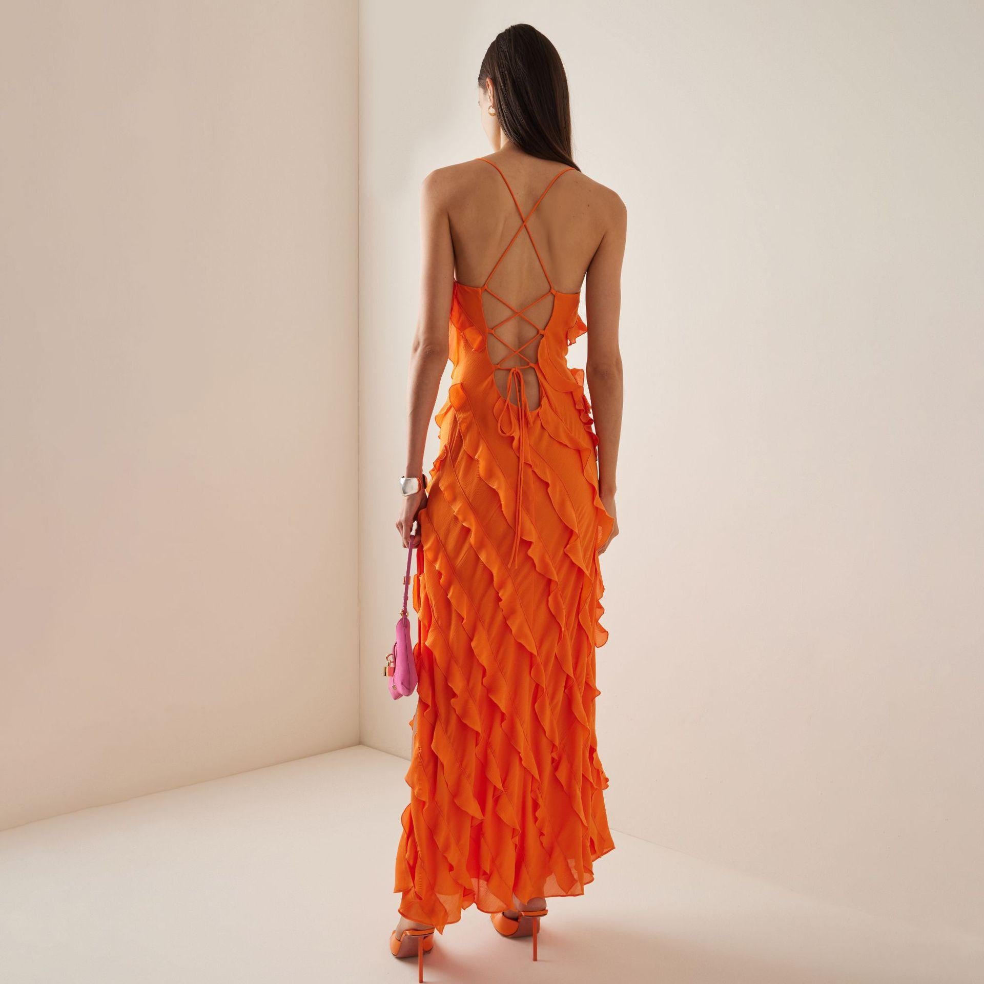 Ruffled Halter Dress With A Ruffled Slit
