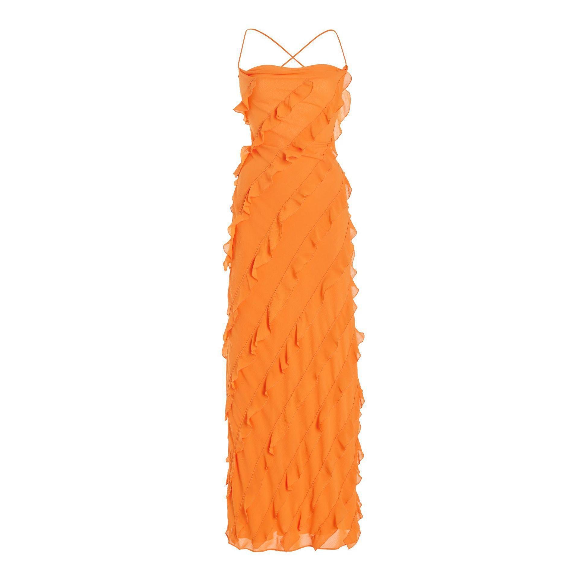 Ruffled Halter Dress With A Ruffled Slit