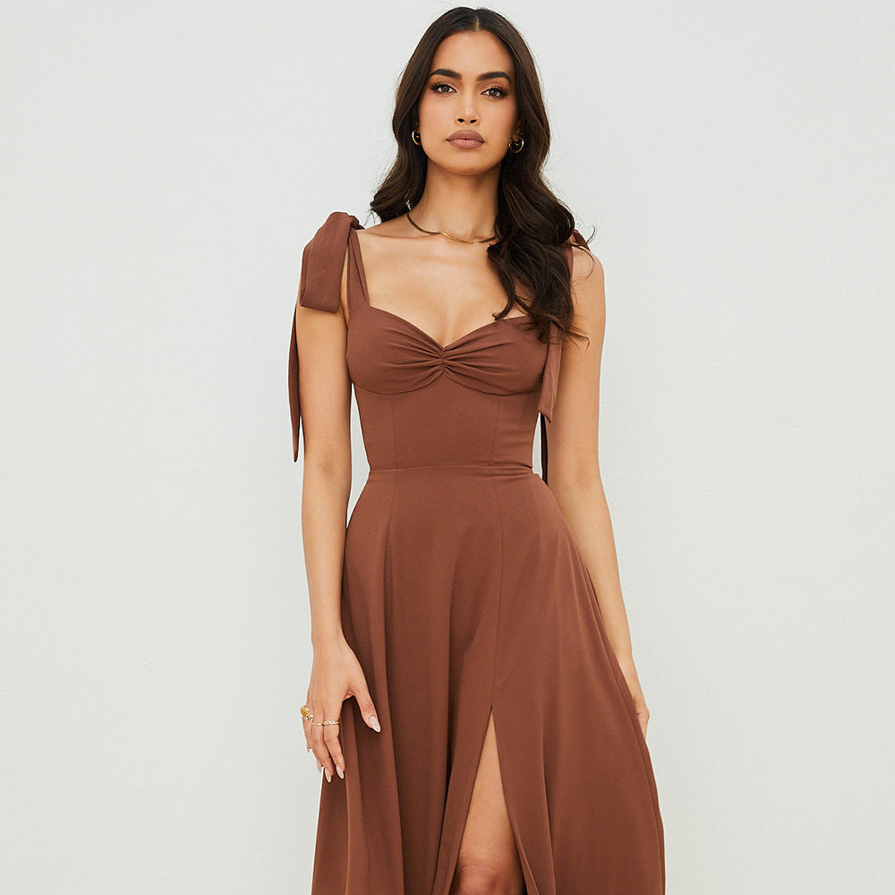 Bow-Tie Backless Halter Dress