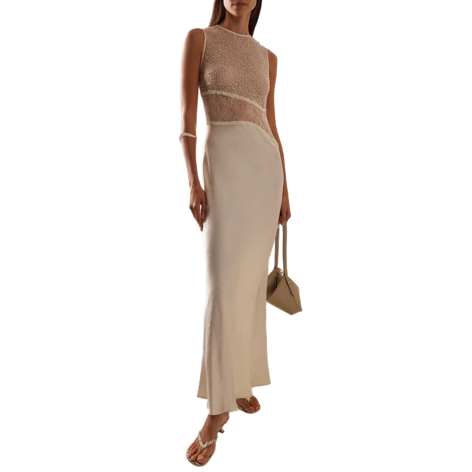 Cross-Border Evening Gowns, Irregular Hollow Slim-Fitting Dresses, Sexy Translucent Sequined Lace Splicing Long Skirts