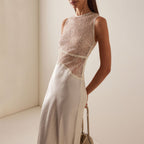 Irregular Cutout Sheer Sequined Lace Dress