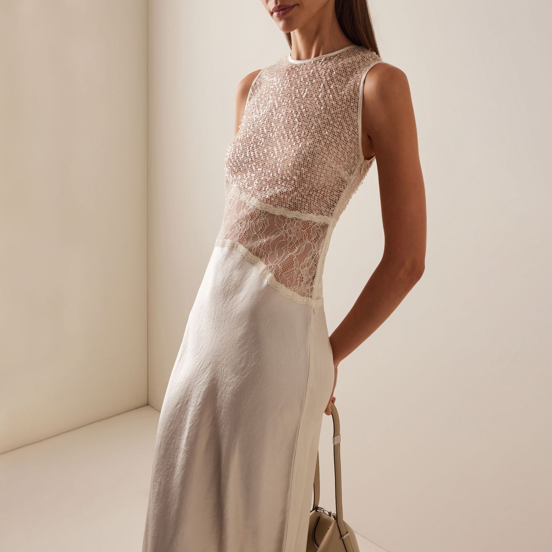Cross-Border Evening Gowns, Irregular Hollow Slim-Fitting Dresses, Sexy Translucent Sequined Lace Splicing Long Skirts