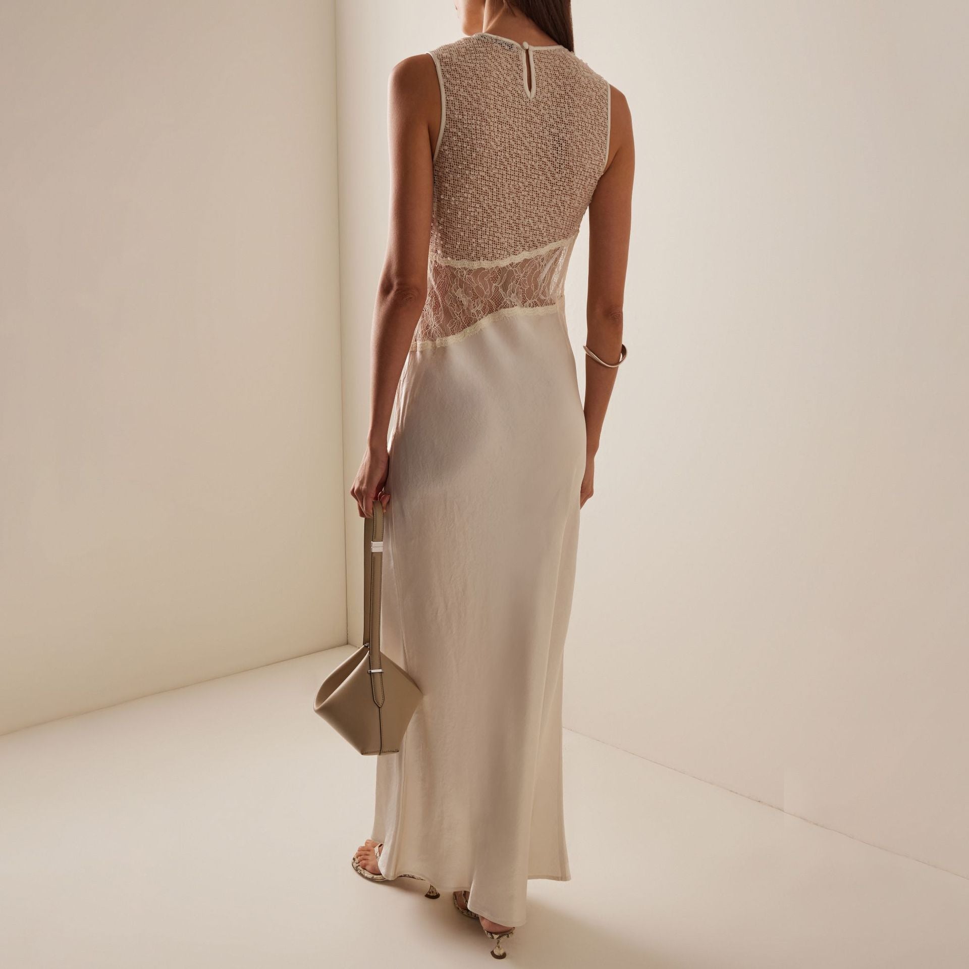 Cross-Border Evening Gowns, Irregular Hollow Slim-Fitting Dresses, Sexy Translucent Sequined Lace Splicing Long Skirts