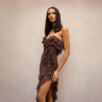 Chiffon Floral Maxi Dress With Ruffled Trim