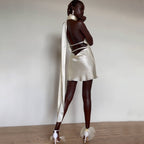 Backless Adjustable Halter Neck Satin Dress