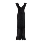 V-Neck Fitted Slit Dress With Irregular Ruffle Hem Long Skirt