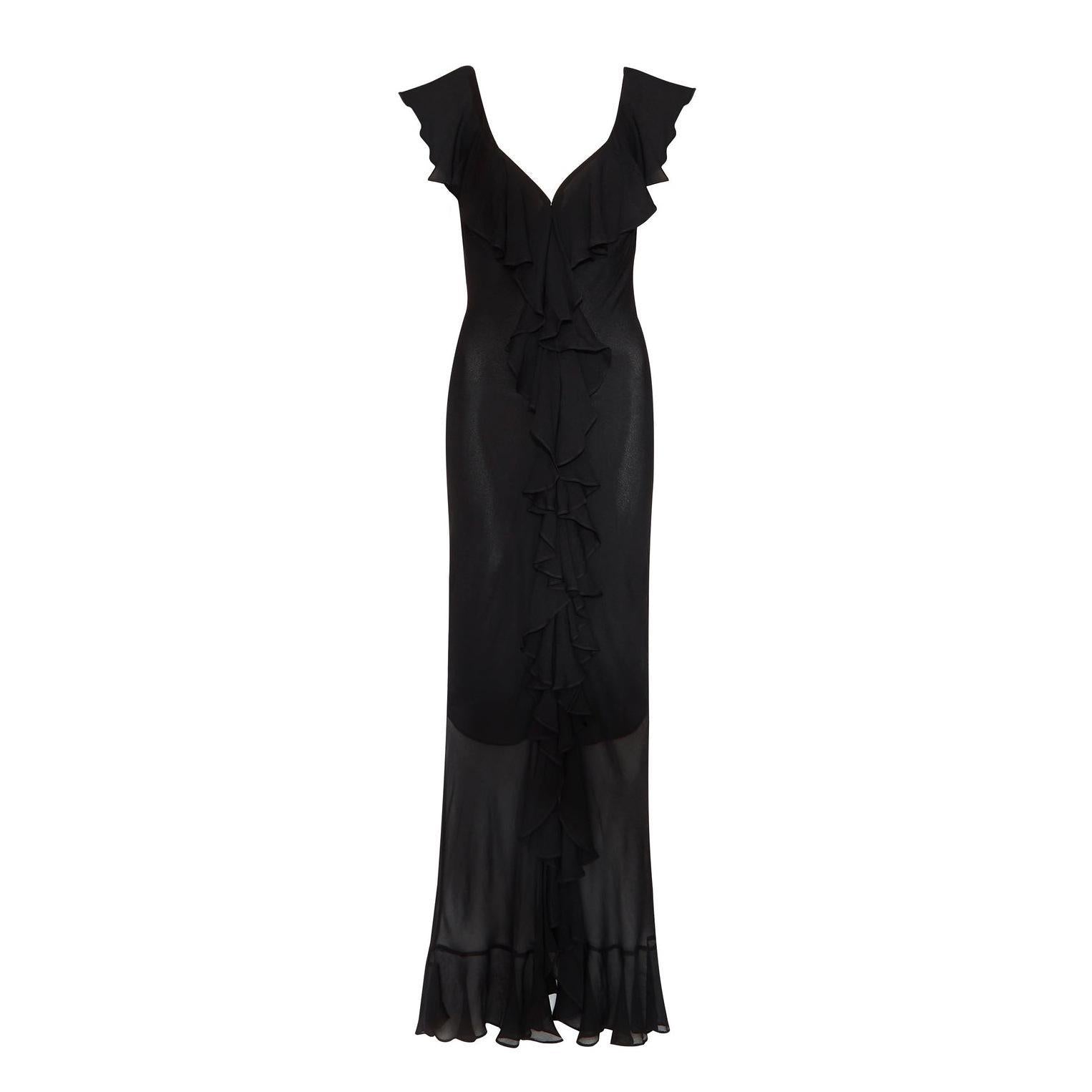 V-Neck Fitted Slit Dress With Irregular Ruffle Hem Long Skirt