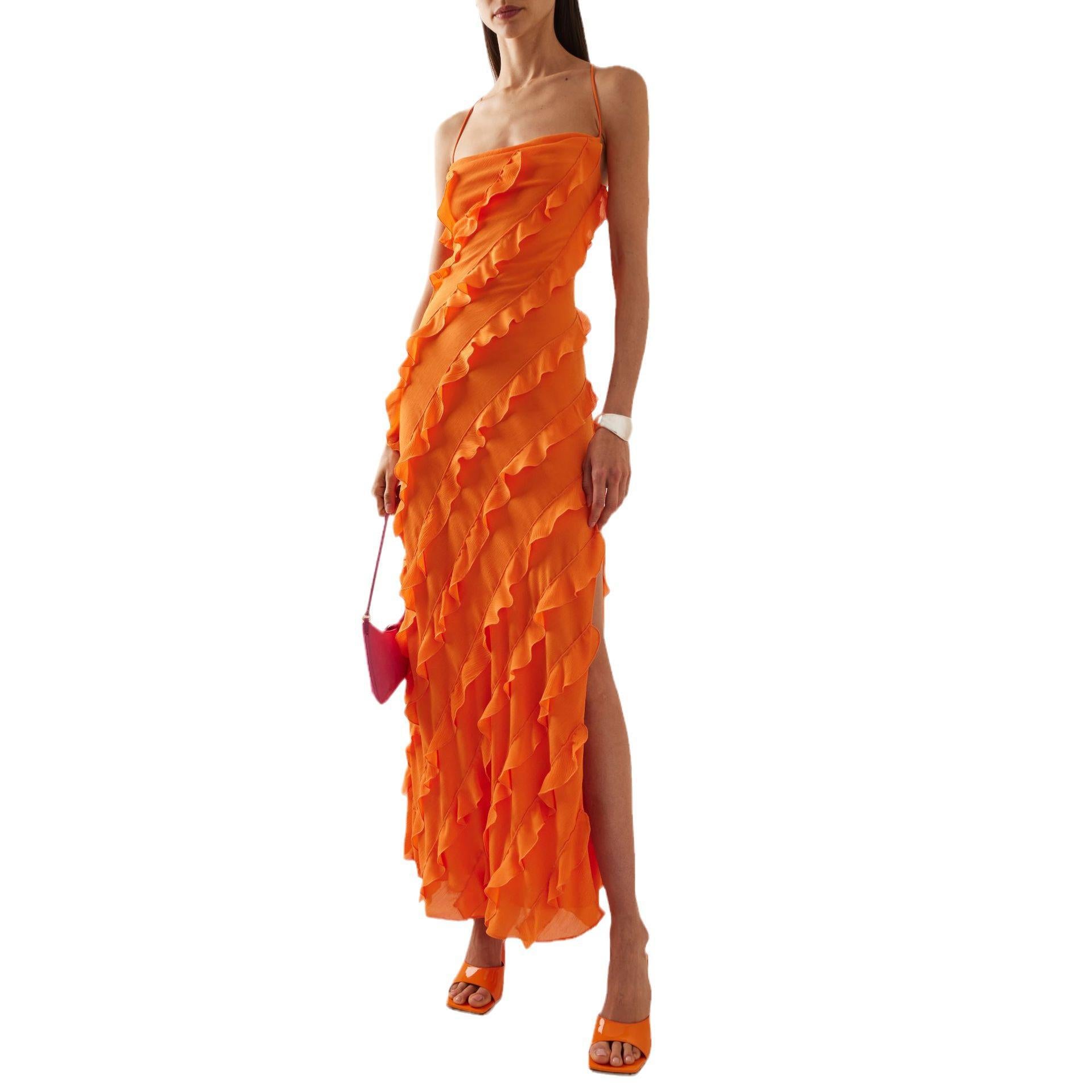 Ruffled Halter Dress With A Ruffled Slit